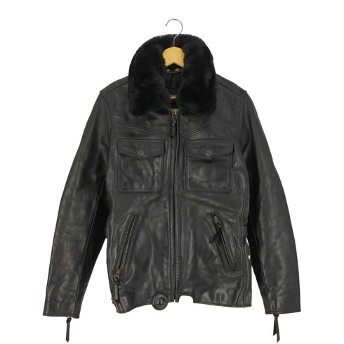 ハーレーダビッドソン HARLEY-DAVIDSON 襟ボア 裏地チェック ホースレザー シングル ライダースジャケット メンズ import:M