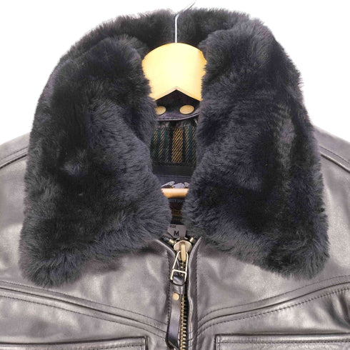 ハーレーダビッドソン HARLEY-DAVIDSON 襟ボア 裏地チェック ホースレザー シングル ライダースジャケット メンズ import:M