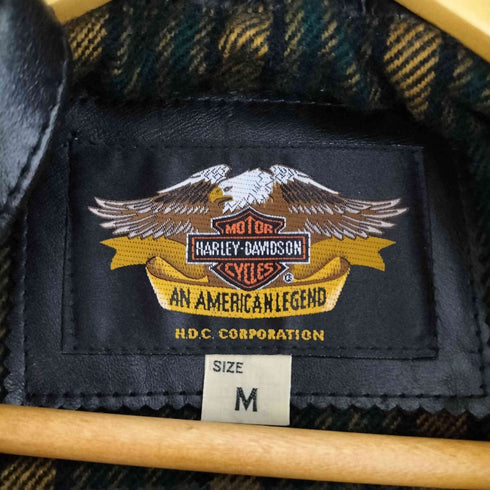 ハーレーダビッドソン HARLEY-DAVIDSON 襟ボア 裏地チェック ホースレザー シングル ライダースジャケット メンズ import:M
