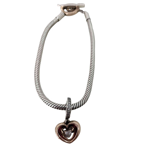 パンドラ PANDORA 925刻印 ハートチャームチェーンブレスレット レディース