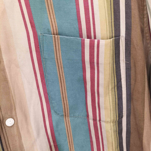 ポロバイラルフローレン Polo by RALPH LAUREN 90S BONNARD シルクリネン マルチストライプシャツ メンズ import:L