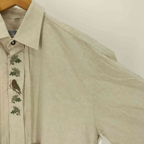 GOLDRESS 鳥 刺繍 比翼ボタン S/S チロリアン シャツ メンズ import:L