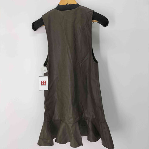ザラ ZARA Green Faux Leather Ruffled Pinafore Dress レディース import:XS