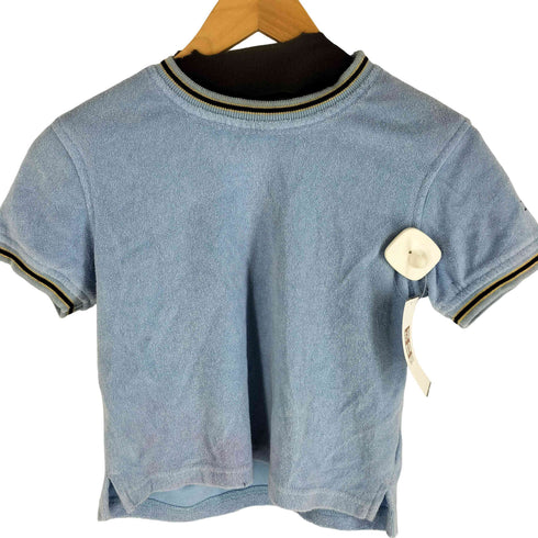 ステューシー Stussy OLD 紺タグ リブボーダー 袖ロゴ刺繍 パイル地 S/S クロップド Tシャツ ピチT レディース import:S