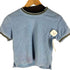 ステューシー Stussy OLD 紺タグ リブボーダー 袖ロゴ刺繍 パイル地 S/S クロップド Tシャツ ピチT レディース import:S