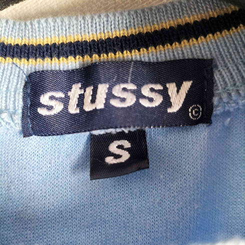 ステューシー Stussy OLD 紺タグ リブボーダー 袖ロゴ刺繍 パイル地 S/S クロップド Tシャツ ピチT レディース import:S