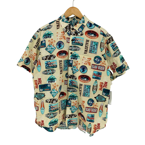 ISLAND BROTHER オールオーバープリント ウッドボタン BDハワイアンシャツ HAWAII SURF メンズ JPN:L