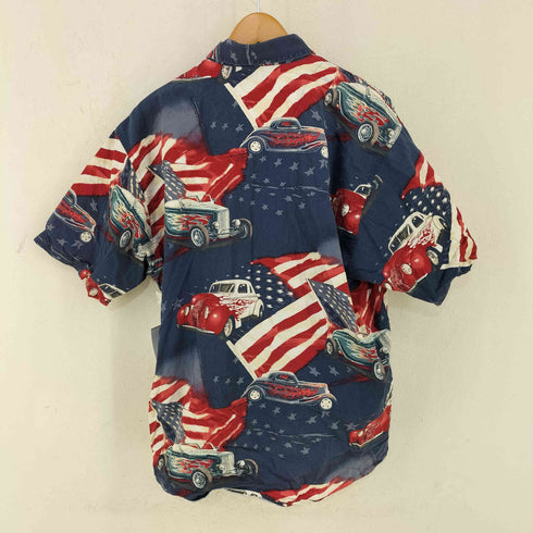 NORTH RIVER オールオーバープリント BD半袖シャツ 星条旗 旧車 メンズ import:L