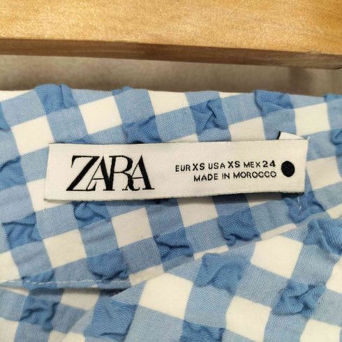 ザラ ZARA アシンメトリーデザインシアサッカーギンガムチェックスカート レディース xs