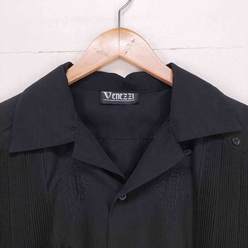 Venezzl マルチポケットプリーツデザインS/S 開襟シャツ メンズ