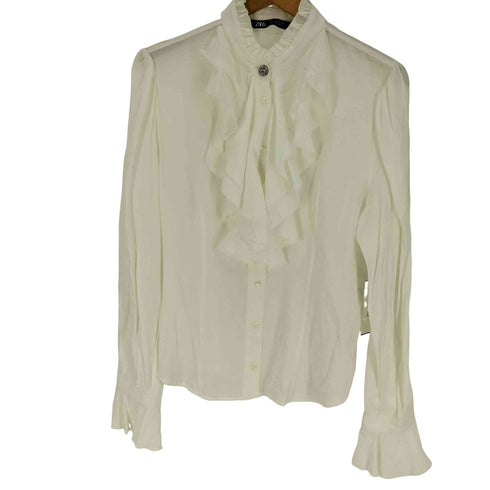 ザラ ZARA Long Sleeve Ruffle Blouse ワッフル フリル ブラウス レディース import:L