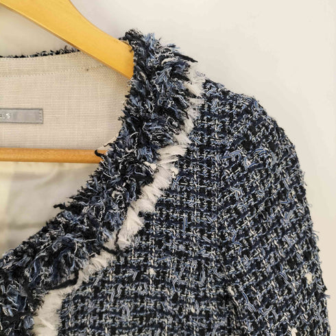 VOUSETES ノーカラー ツイードジャケット レディース 38