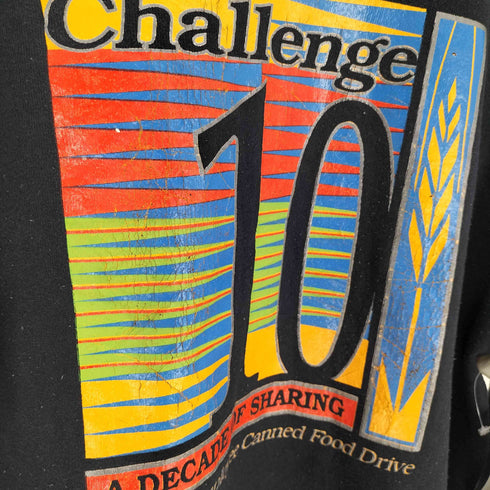 フルーツオブザルーム FRUIT OF THE LOOM 90S USA製 Challenge 10 A DECADE OF SHARING プリント ラグランスリーブ スウェット メンズ import:L