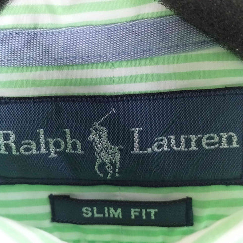 ラルフローレン RALPH LAUREN 00S ポニー刺繍 SLIM FIT ボタンダウン ストライプ L/S シャツ メンズ import:M