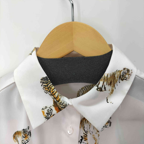 ザラ ZARA 虎柄プリントサテンシャツ レディース import:S