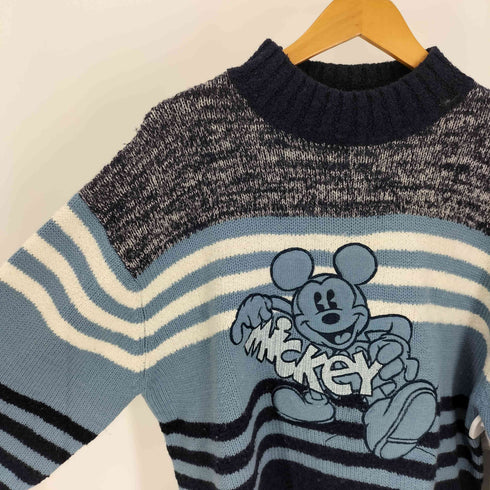 90-00S キャラクター 刺繍 ボーダー アクリル ナイロン ウール クルーネック ニット メンズ import:M