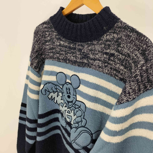 90-00S キャラクター 刺繍 ボーダー アクリル ナイロン ウール クルーネック ニット メンズ import:M