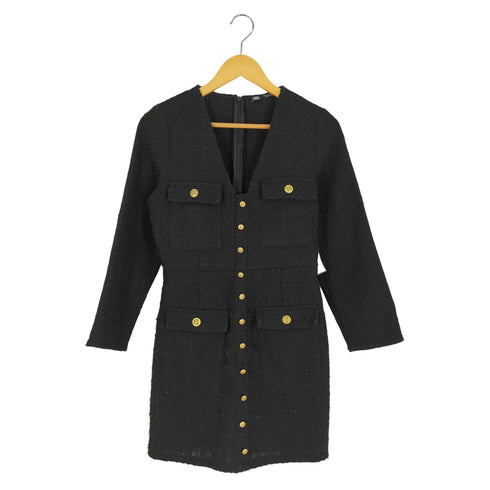 ザラ ZARA TEXTURED DRESS WITH GOLD BUTTONS 金ボタン テクスチャード ドレス ワンピース レディース import:S