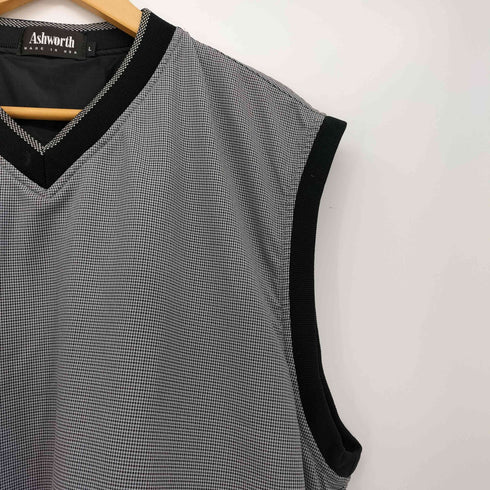 アシュワース ASHWORTH USA製 Vネック サイドポケット 千鳥格子柄 ベスト メンズ import:L