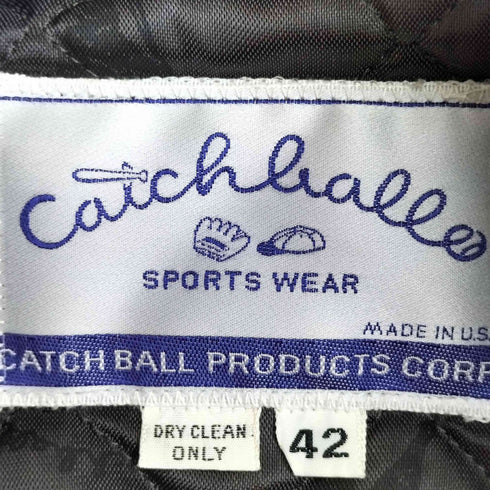 CATCH BALL 80-90s USA製 袖レザー スタジアムジャンパー 無地 メンズ 42