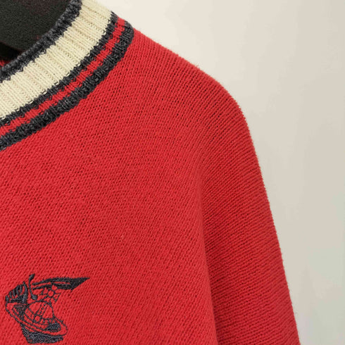 ヴィヴィアンウエストウッド アングロマニア Vivienne Westwood ANGLOMANIA ワンポイント オーブ刺繍 Vネック コットン プルオーバー ニット メンズ FR:38