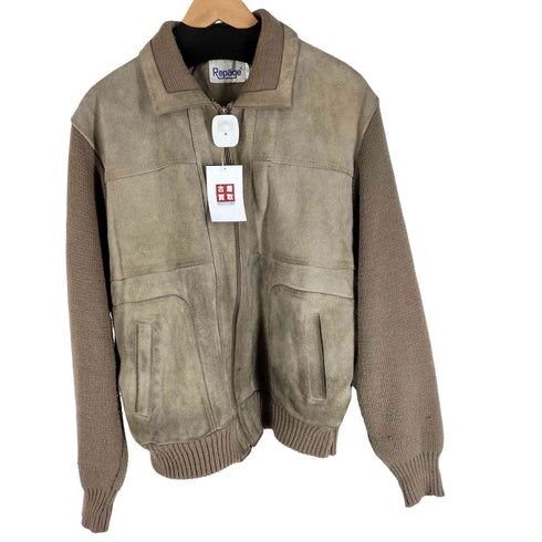Repage 90S スエード レザー アクリル ニット 切替え ブルゾン メンズ import:XL