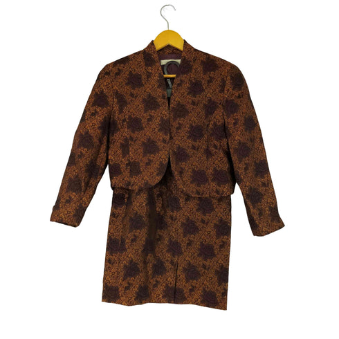 ペリーエリス PERRY ELLIS 総柄 セットアップ ボタンレスジャケット スカート レディース 9