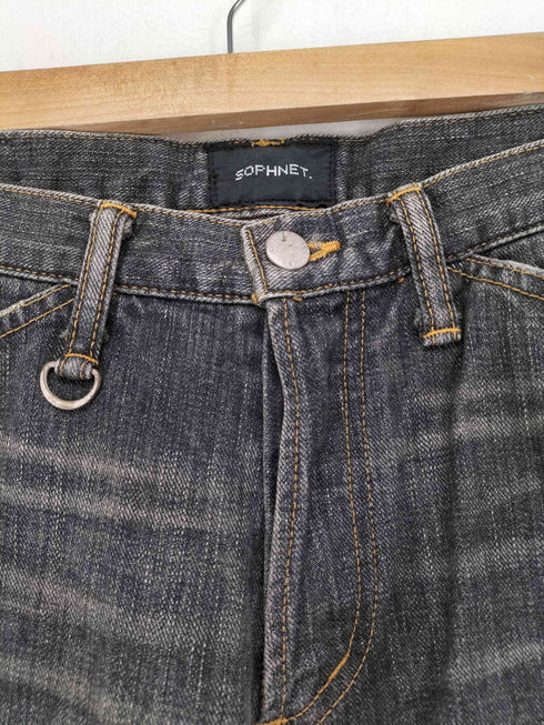 ソフネット SOPHNET. PHASE サイドカウレザーラインブラックデニムパンツ メンズ US:30-31