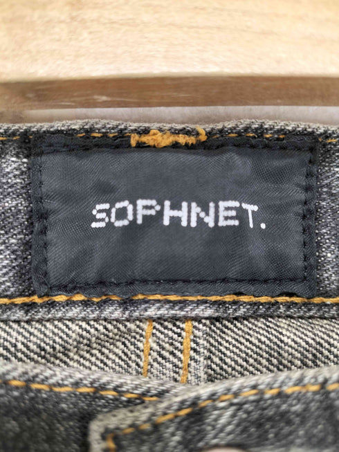 ソフネット SOPHNET. PHASE サイドカウレザーラインブラックデニムパンツ メンズ US:30-31