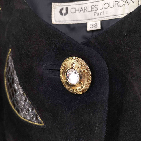 シャルルジョルダン CHARLES JOURDAN フロントデザイン スウェードノーカラーミドルコート レディース JPN:38