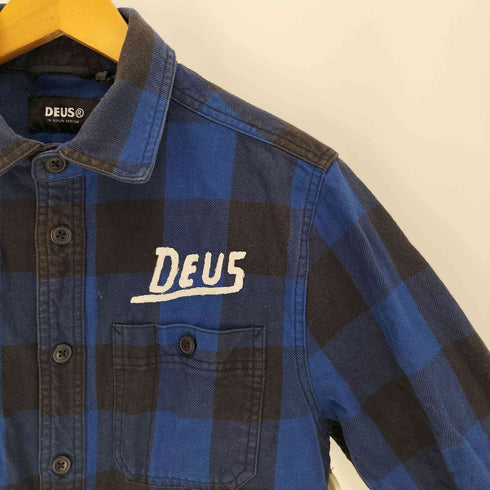 デウスエクスマキナ Deus Ex Machina Long Sleeve Service Check Shirt ロゴ 刺繍 バッファローチェック フラップポケット ネルシャツ メンズ JPN:L