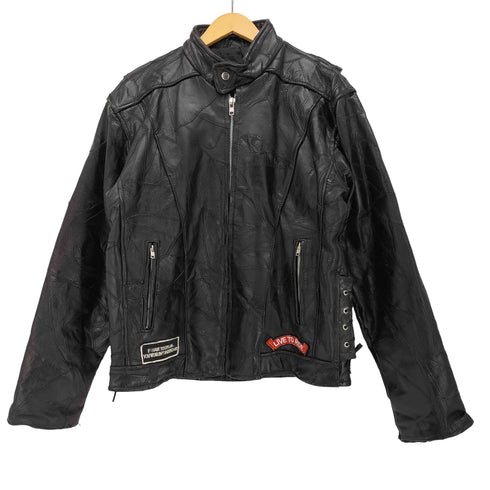 DIAMOND PLATE BUFFALO LEATHER ワッペン レザー シングル ライダース ジャケット メンズ import:M