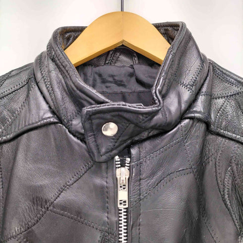 DIAMOND PLATE BUFFALO LEATHER ワッペン レザー シングル ライダース ジャケット メンズ import:M