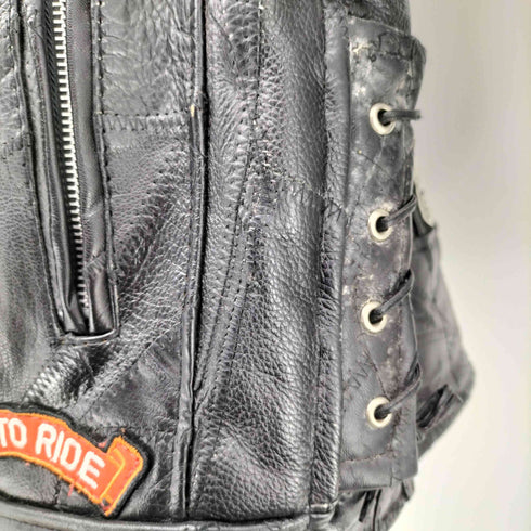 DIAMOND PLATE BUFFALO LEATHER ワッペン レザー シングル ライダース ジャケット メンズ import:M