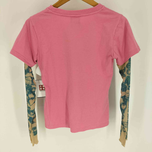 ハーレーダビッドソン HARLEY-DAVIDSON バラ ハート プリント セカンドスキン フェイク レイヤード クルーネック Tシャツ レディース XL 16