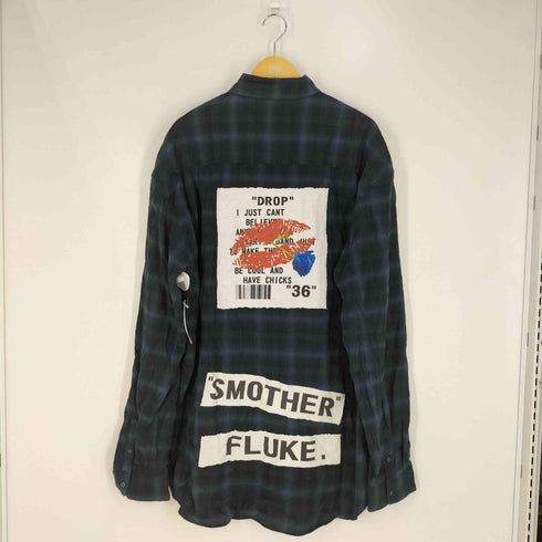 OUT AGE チェック柄 メッセージ ロングシャツ メンズ JPN:M