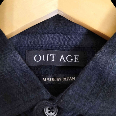 OUT AGE チェック柄 メッセージ ロングシャツ メンズ JPN:M