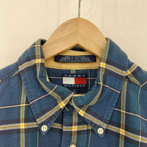 トミーヒルフィガー TOMMY HILFIGER モーリシャス製 両ポケ ロゴ刺繍 チェックBDシャツ メンズ JPN:L