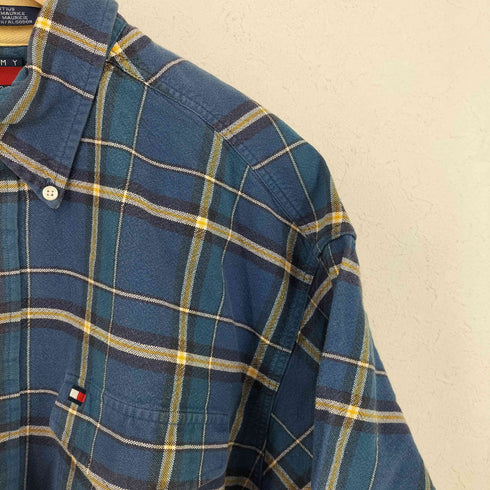 トミーヒルフィガー TOMMY HILFIGER モーリシャス製 両ポケ ロゴ刺繍 チェックBDシャツ メンズ JPN:L