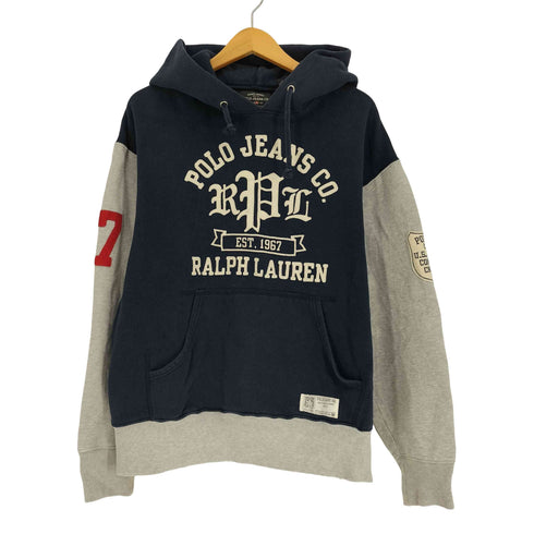 ポロジーンズカンパニーラルフローレン POLO JEANS COMPANY RALPH LAUREN カレッジ ワッペン 刺繍 No67 スリーブ リブ 切替 プルオーバー パーカー メンズ import:XL