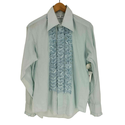 70S LION OF TROY USA製 ユニオンチケット プリント デカ襟 L/S フリル シャツ メンズ import:M