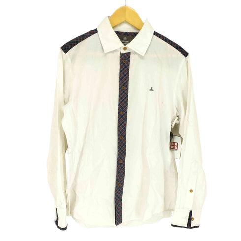 ヴィヴィアンウエストウッドマン Vivienne Westwood MAN 21AW チェック切り替えオーブ刺繍コットンシャツ メンズ 50