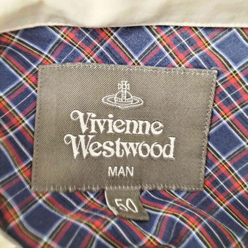 ヴィヴィアンウエストウッドマン Vivienne Westwood MAN 21AW チェック切り替えオーブ刺繍コットンシャツ メンズ 50