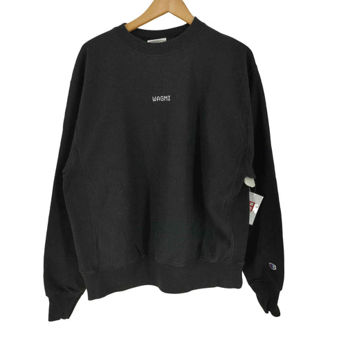 チャンピオン Champion 復刻 青単色タグ REVERSE WEAVE フロント刺繍スウェット ブラック WAGMI メンズ import:L
