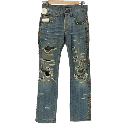 ドルチェアンドガッバーナ DOLCE&GABBANA 05AW スタッズデザインクラッシュデニムパンツ メンズ 44
