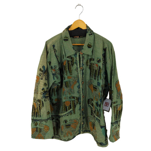 TROPICAL MADE IN INDIA 象柄 チャイナボタンカバーオールジャケット メンズ PLUS