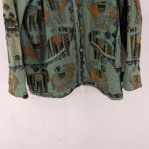 TROPICAL MADE IN INDIA 象柄 チャイナボタンカバーオールジャケット メンズ PLUS