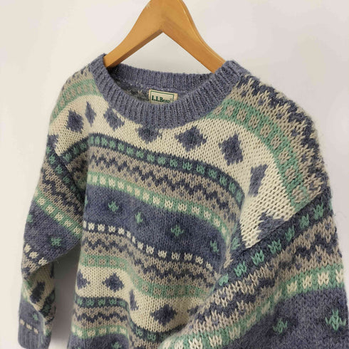 エルエルビーン L.L.Bean 70-80S 幾何学柄 アクリル コットン混 モヘヤ クロップド ニット メンズ import:S