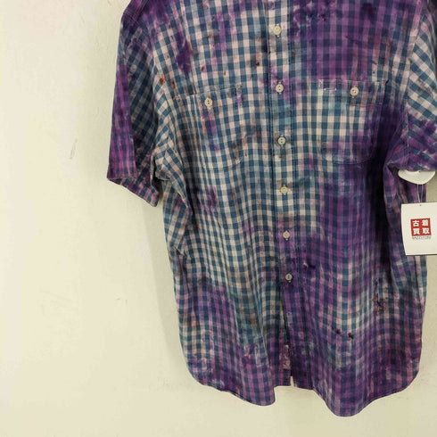 ポロバイラルフローレン Polo by RALPH LAUREN ポニー無し US-RL NAVAL RES 両ポケ 猫目ボタンチェックシャツ リメイク 染め メンズ import:XL