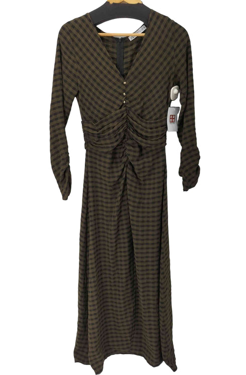 ザラ ZARA Midi Khaki black check print dress チェック柄プリントドレス レディース import:S